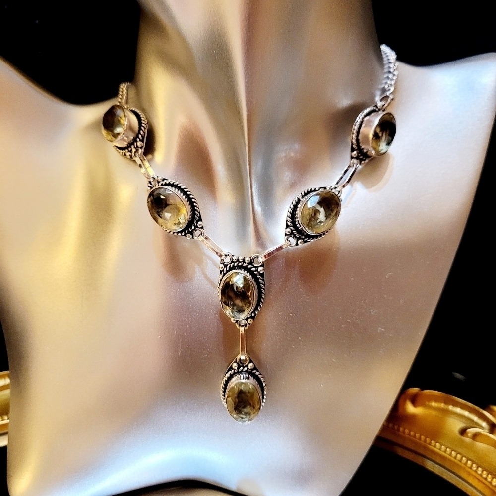 Vintage Oval High Polished Natural Prasiolite Stone Y Waterfall Silver N… - Picture 3 of 16